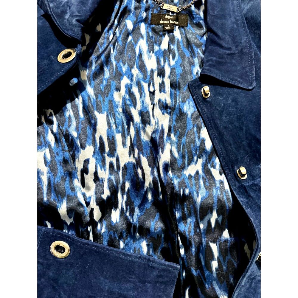 Dennis Basso 100% leather suede jacket rojal blue classic winter casual women L - Picture 6 of 8